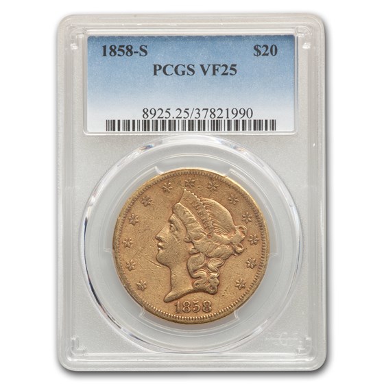 1858-S $20 Liberty Gold Double Eagle VF-25 PCGS 1858-S $20 Liberty Gold Double Eagle VF-25 PCGS