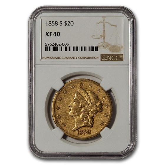 1858-S $20 Liberty Gold Double Eagle XF-40 NGC 1858-S $20 Liberty Gold Double Eagle XF-40 NGC