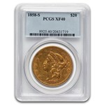1858-S $20 Liberty Gold Double Eagle XF-40 PCGS