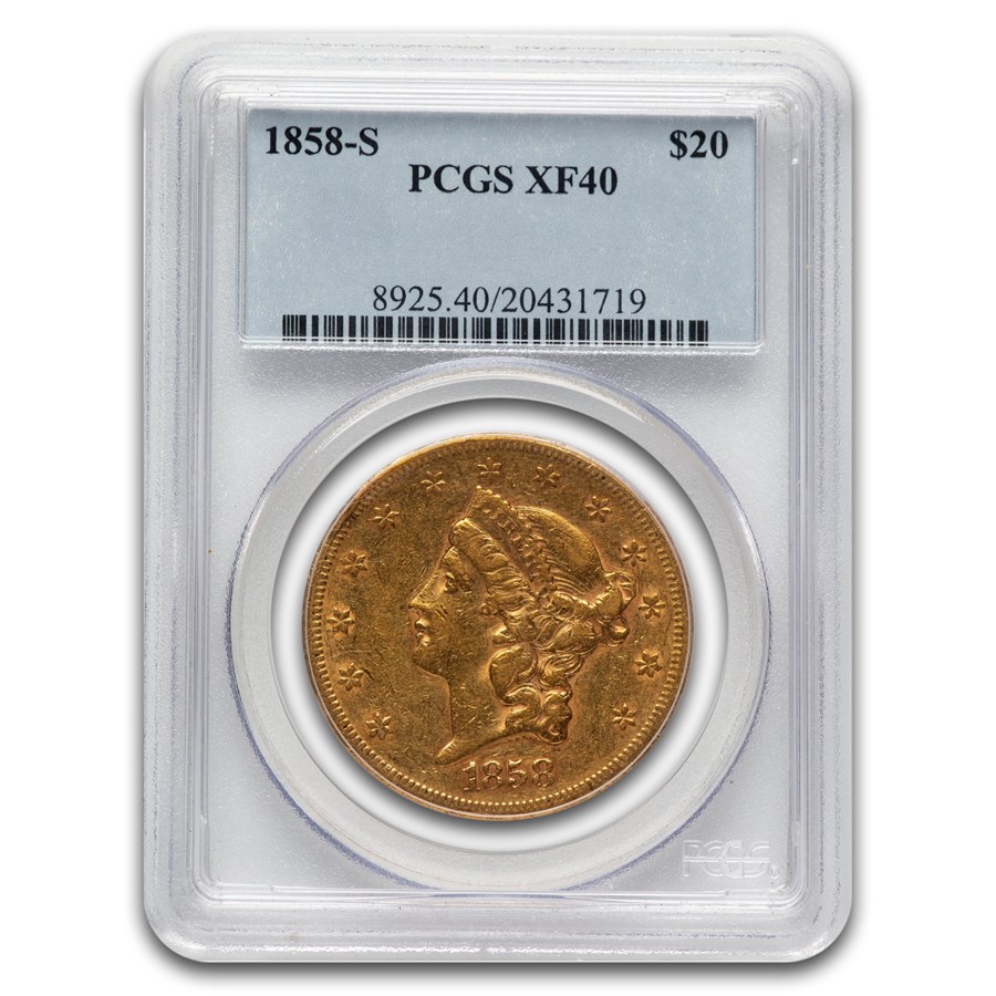 1858-S $20 Liberty Gold Double Eagle XF-40 PCGS
