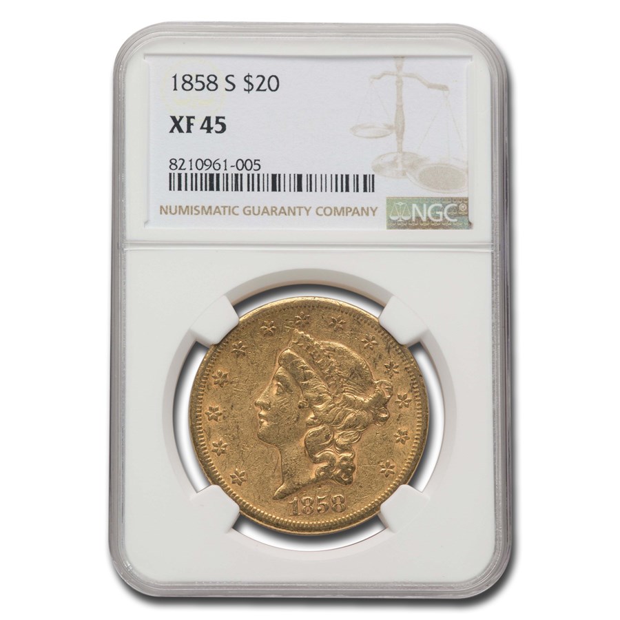 1858-S $20 Liberty Gold Double Eagle XF-45 NGC