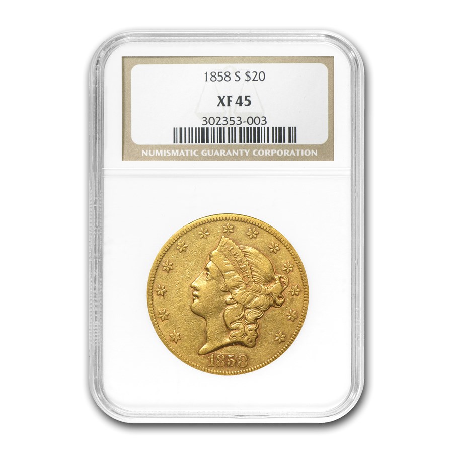 1858-S $20 Liberty Gold Double Eagle XF-45 NGC