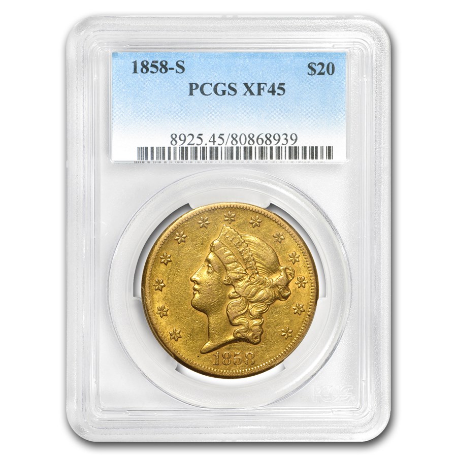 1858-S $20 Liberty Gold Double Eagle XF-45 PCGS