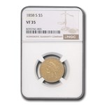 1858-S $5 Liberty Gold Half Eagle VF-35 NGC