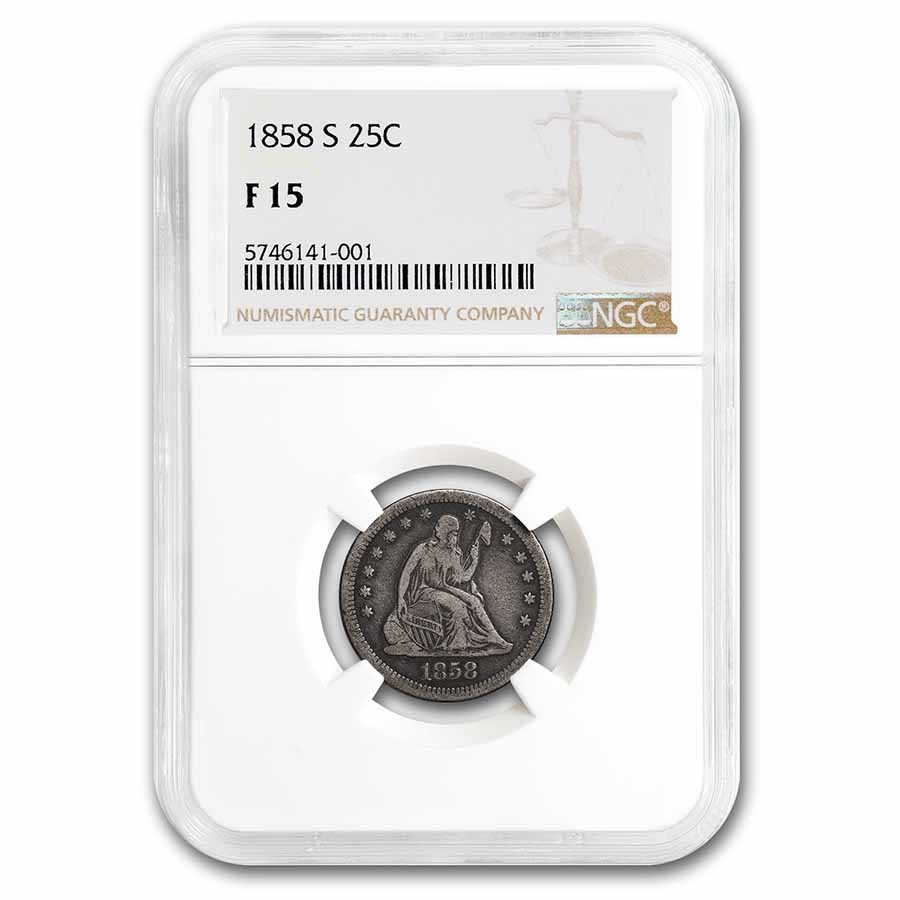 1858-S Liberty Seated Quarter Fine-15 NGC