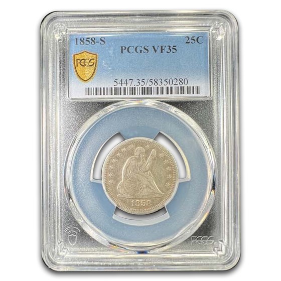 1858-S Liberty Seated Quarter VF-35 PCGS