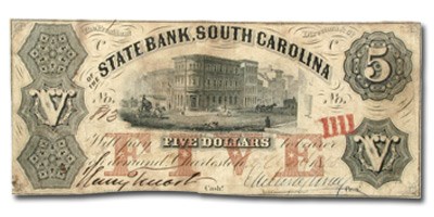 1858 The State Bank of Charleston, SC $5.00 SC-40 VF 1858 The State Bank of Charleston, SC $5.00 SC-40 VF