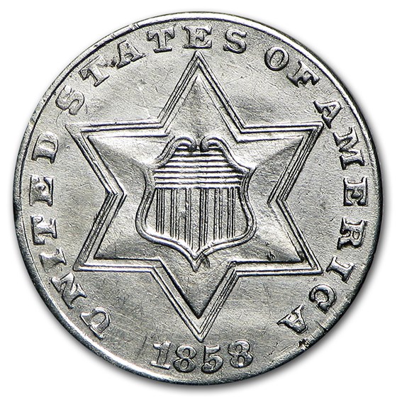 1858 Three Cent Silver AU
