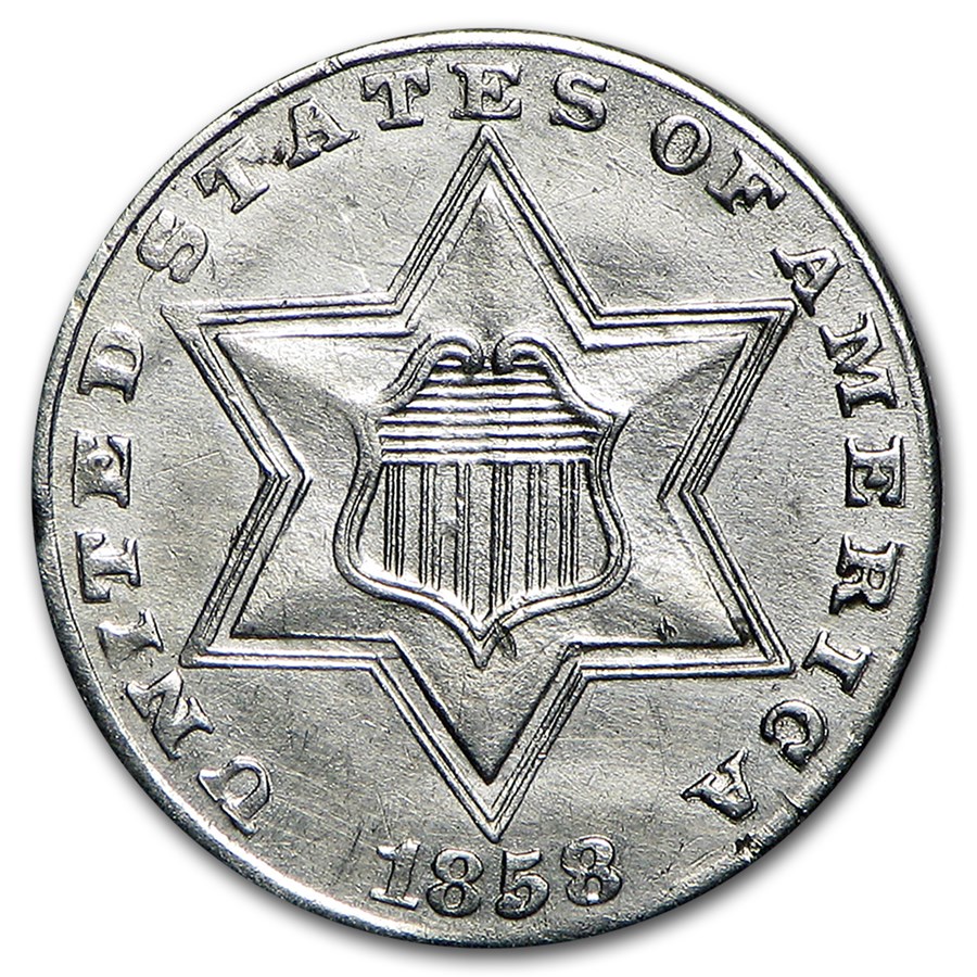1858 Three Cent Silver AU