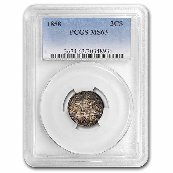 1858 Three Cent Silver MS-63 PCGS