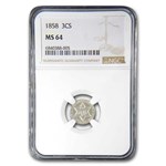 1858 Three Cent Silver MS-64 NGC