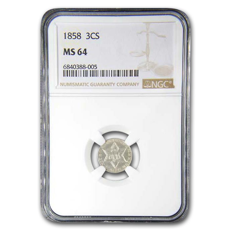 1858 Three Cent Silver MS-64 NGC