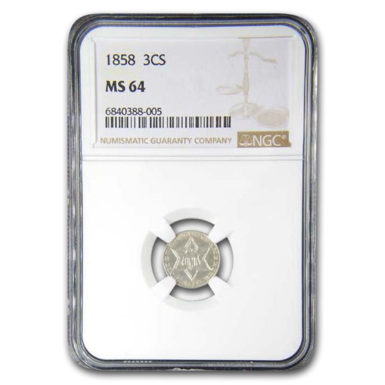 1858 Three Cent Silver MS-64 NGC 1858 Three Cent Silver MS-64 NGC