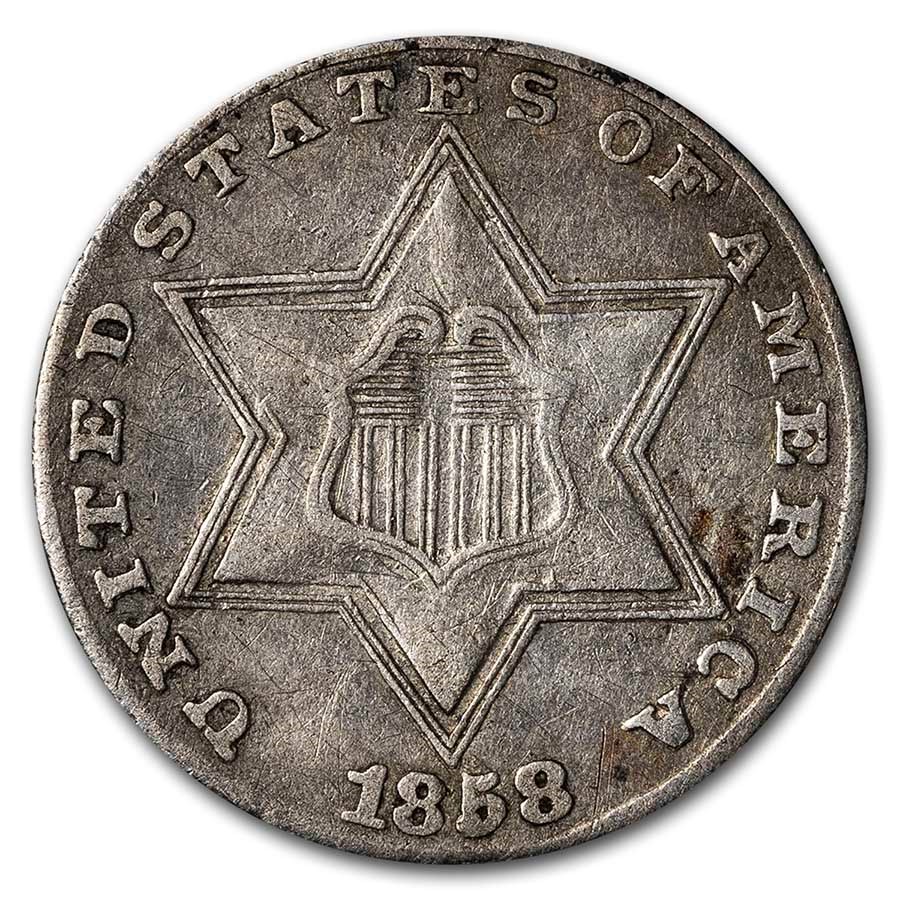 1858 Three Cent Silver VF
