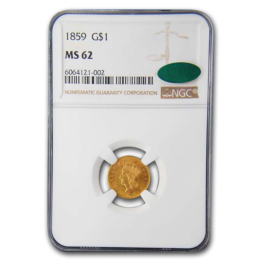 1859 $1 Indian Head Gold MS-62 NGC CAC