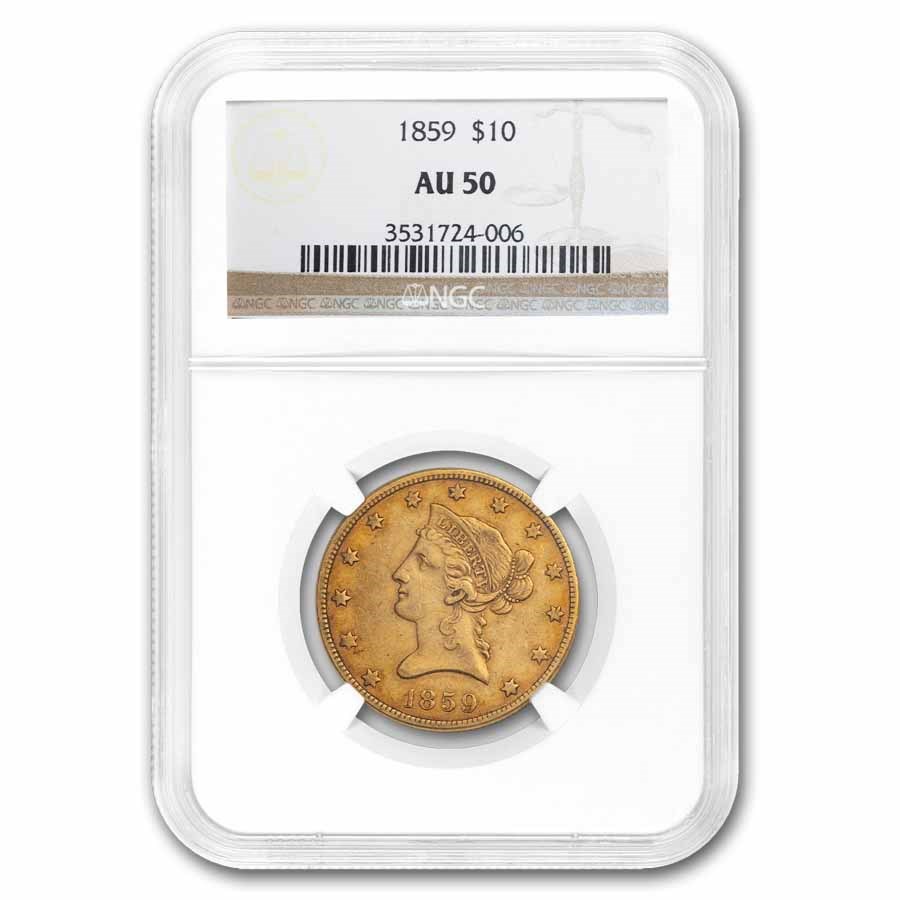 1859 $10 Liberty Gold Eagle AU-50 NGC