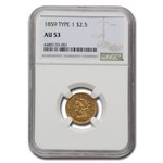 1859 $2.50 Liberty Gold Quarter Eagle AU-53 NGC (Type 1)