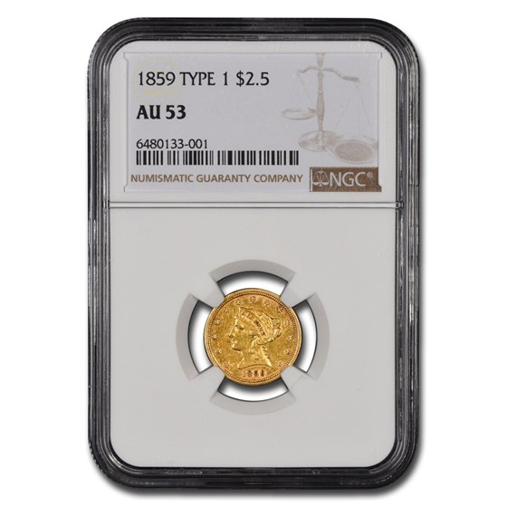 1859 $2.50 Liberty Gold Quarter Eagle AU-53 NGC (Type 1) 1859 $2.50 Liberty Gold Quarter Eagle AU-53 NGC (Type 1)