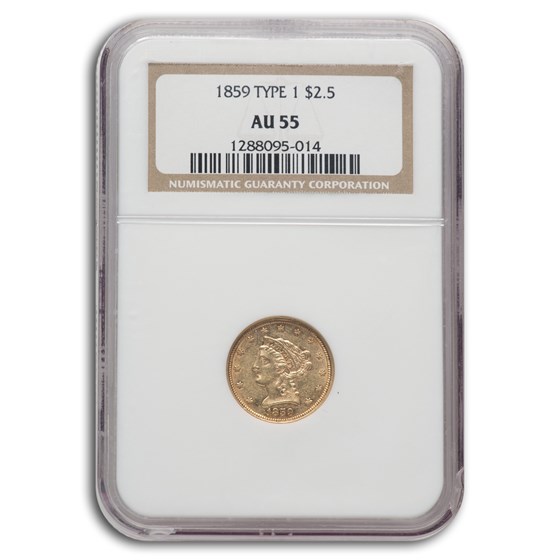 1859 $2.50 Liberty Gold Quarter Eagle AU-55 NGC 1859 $2.50 Liberty Gold Quarter Eagle AU-55 NGC