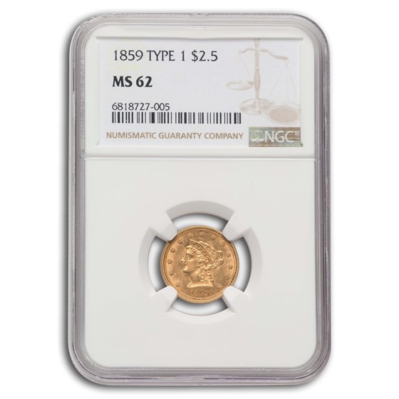 1859 $2.50 Liberty Gold Quarter Eagle MS-62 NGC (Type-I) 1859 $2.50 Liberty Gold Quarter Eagle MS-62 NGC (Type-I)
