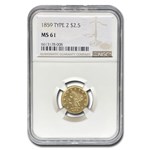 1859 $2.50 Liberty Gold Quarter Eagle Type-II MS-61 NGC