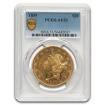 1859 $20 Liberty Gold Double Eagle AU-53 PCGS