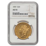 1859 $20 Liberty Gold Double Eagle AU-55 NGC