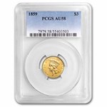 1859 $3 Gold Princess AU-58 PCGS