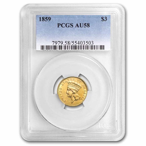 1859 $3 Gold Princess AU-58 PCGS 1859 $3 Gold Princess AU-58 PCGS