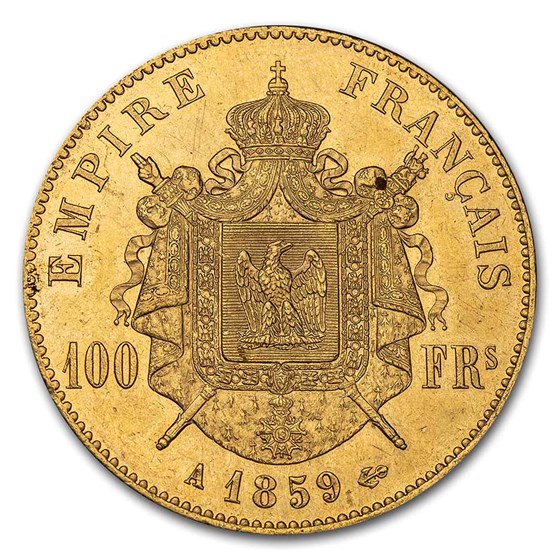 1859-A France Gold 100 Francs Napoleon III AU 1859-A France Gold 100 Francs Napoleon III AU