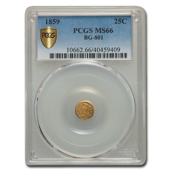 1859 Indian Round 25 Cent Gold MS-66 PCGS (BG-801) 1859 Indian Round 25 Cent Gold MS-66 PCGS (BG-801)