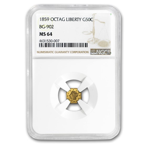 1859 Liberty Octagonal 50 Cent Gold MS-64 NGC (BG-902)