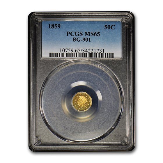 1859 Liberty Octagonal 50 Cent Gold MS-65 PCGS (BG-901) 1859 Liberty Octagonal 50 Cent Gold MS-65 PCGS (BG-901)