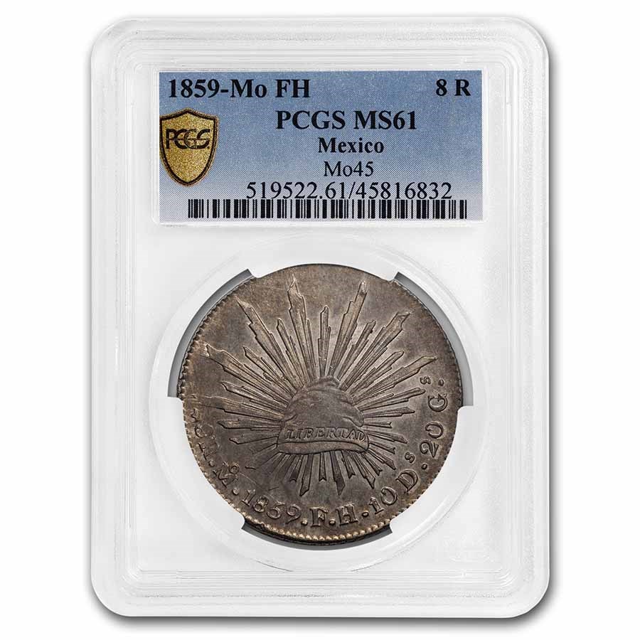 1859-Mo FH Mexico Silver 8 Reales MS-61 PCGS