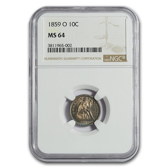 1859-O Liberty Seated Dime MS-64 NGC 1859-O Liberty Seated Dime MS-64 NGC