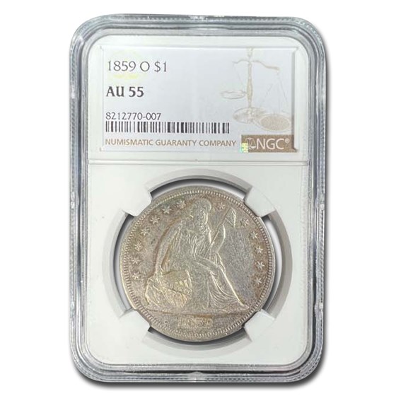 1859-O Liberty Seated Dollar AU-55 NGC 1859-O Liberty Seated Dollar AU-55 NGC