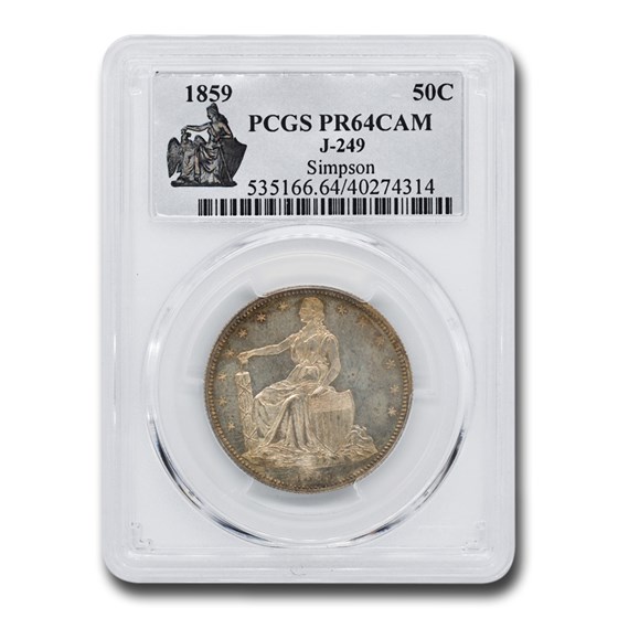1859 Paquet Half Dollar Pattern PR-64 Cameo PCGS (J-249) 1859 Paquet Half Dollar Pattern PR-64 Cameo PCGS (J-249)