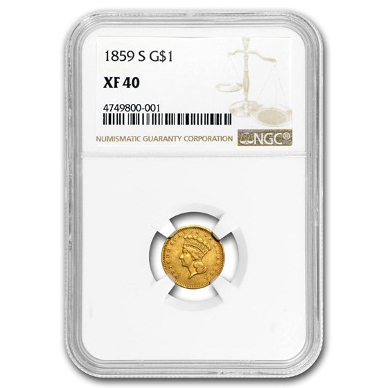 1859-S $1 Indian Head Gold XF-40 NGC 1859-S $1 Indian Head Gold XF-40 NGC