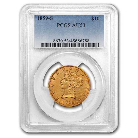 1859-S $10 Liberty Gold Eagle AU-53 PCGS 1859-S $10 Liberty Gold Eagle AU-53 PCGS