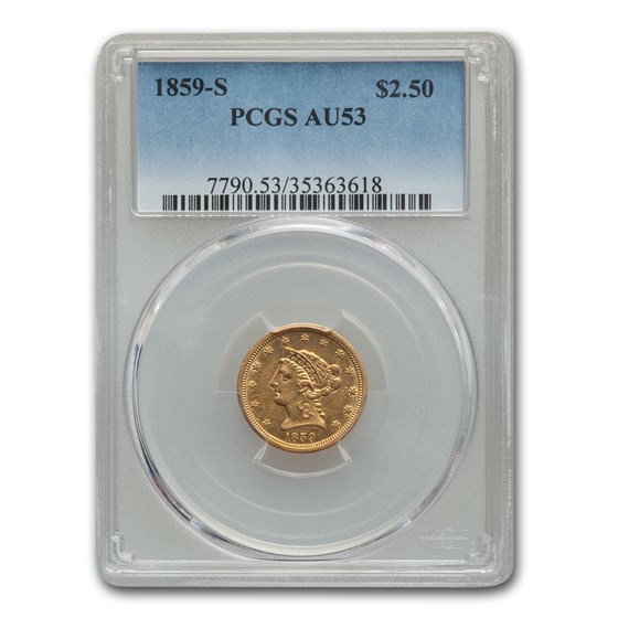 1859-S $2.50 Liberty Gold Quarter Eagle AU-53 PCGS 1859-S $2.50 Liberty Gold Quarter Eagle AU-53 PCGS