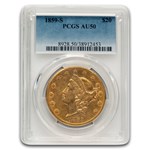 1859-S $20 Liberty Gold Double Eagle AU-50 PCGS