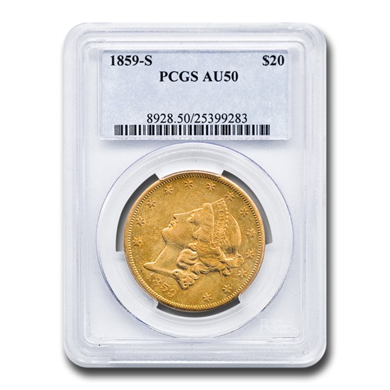 1859-S $20 Liberty Gold Double Eagle AU-50 PCGS 1859-S $20 Liberty Gold Double Eagle AU-50 PCGS