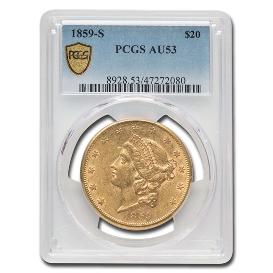 1859-S $20 Liberty Gold Double Eagle AU-53 PCGS 1859-S $20 Liberty Gold Double Eagle AU-53 PCGS
