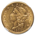 1859-S $20 Liberty Gold Double Eagle AU-55 NGC