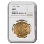 1859-S $20 Liberty Gold Double Eagle AU-55 NGC