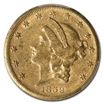 1859-S $20 Liberty Gold Double Eagle AU-58 PCGS