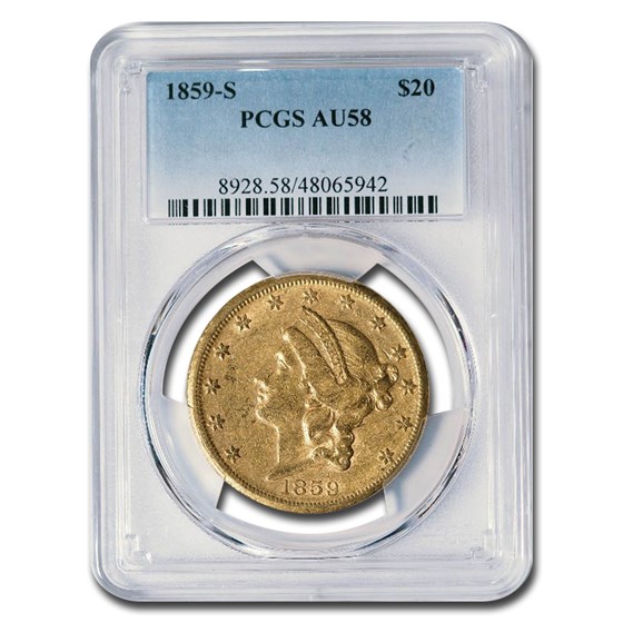 1859-S $20 Liberty Gold Double Eagle AU-58 PCGS 1859-S $20 Liberty Gold Double Eagle AU-58 PCGS