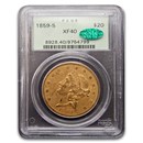 1859-S $20 Liberty Gold Double Eagle XF-40 PCGS CAC