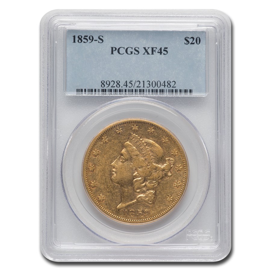 1859-S $20 Liberty Gold Double Eagle XF-45 PCGS