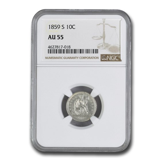1859-S Liberty Seated Dime AU-55 NGC 1859-S Liberty Seated Dime AU-55 NGC